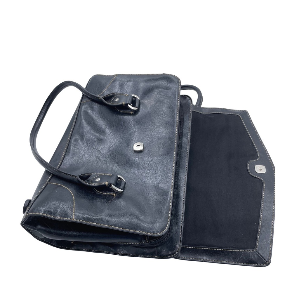 Liz Claiborne Black Faux Leather Shoulder Bag Contrast Stitching - Picture 4 of 10